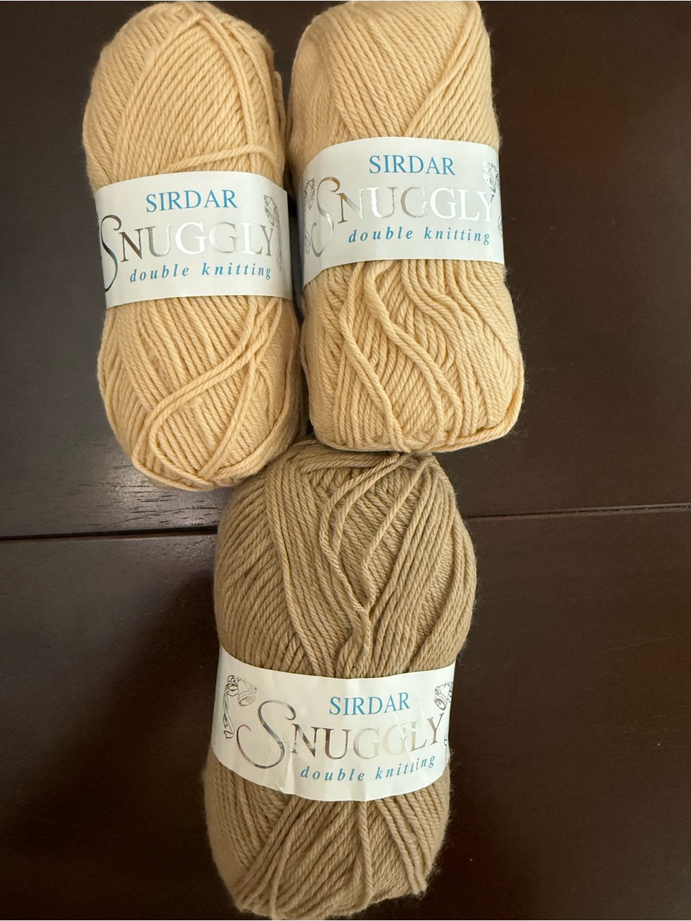 Sirdar Double Knitting Nylon/Acrylic Blend Yarn 2 Light Beige and 1 Tan Skeins